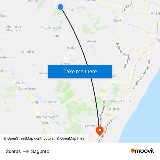 Sueras to Sagunto map