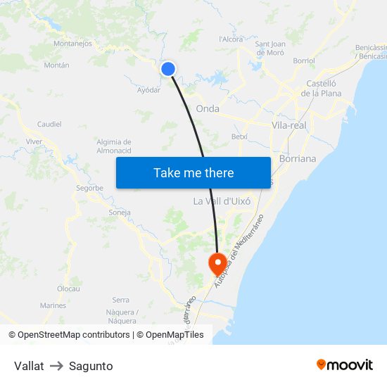 Vallat to Sagunto map