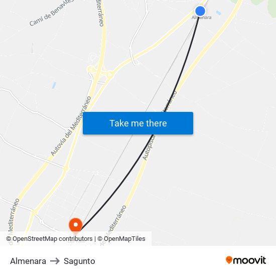 Almenara to Sagunto map