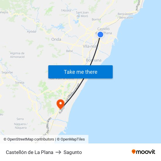 Castellón de La Plana to Sagunto map
