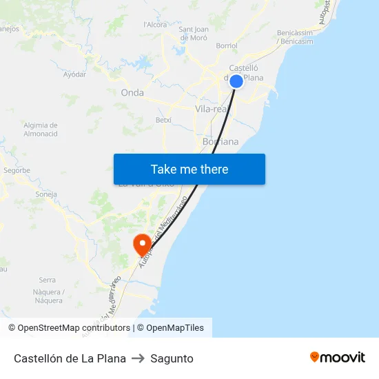 Castellón de La Plana to Sagunto map