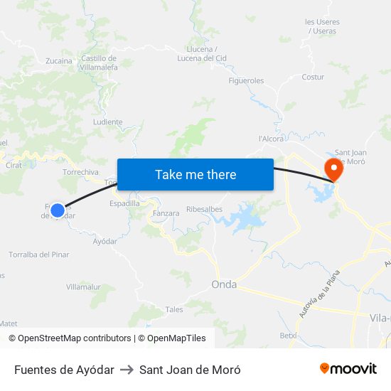 Fuentes de Ayódar to Sant Joan de Moró map