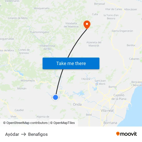 Ayódar to Benafigos map