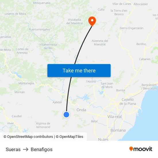 Sueras to Benafigos map