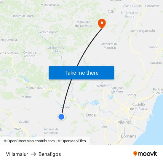 Villamalur to Benafigos map