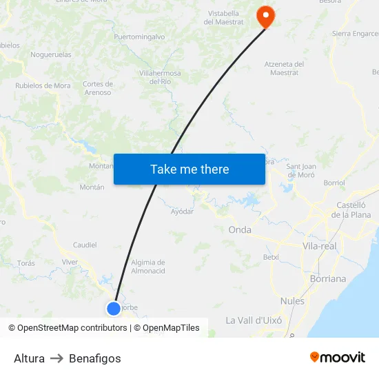 Altura to Benafigos map