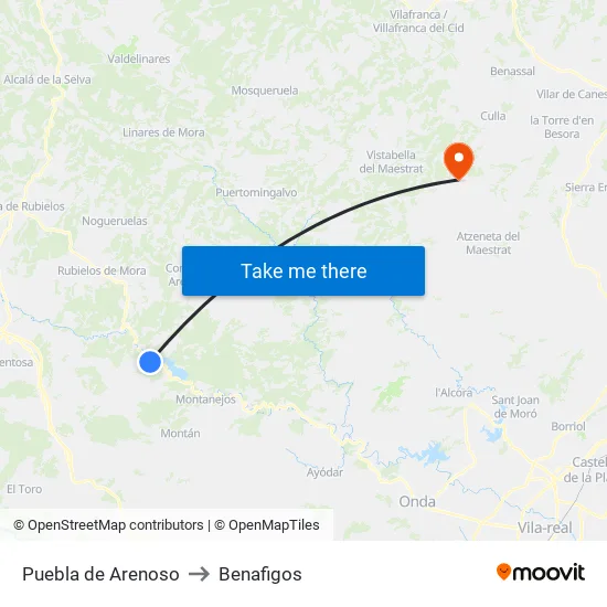 Puebla de Arenoso to Benafigos map