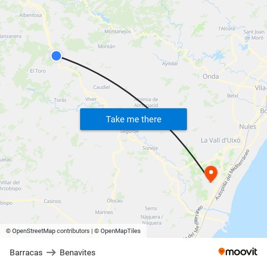 Barracas to Benavites map