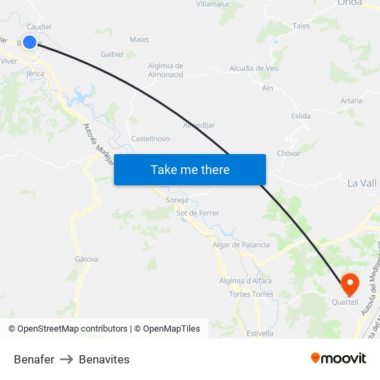 Benafer to Benavites map