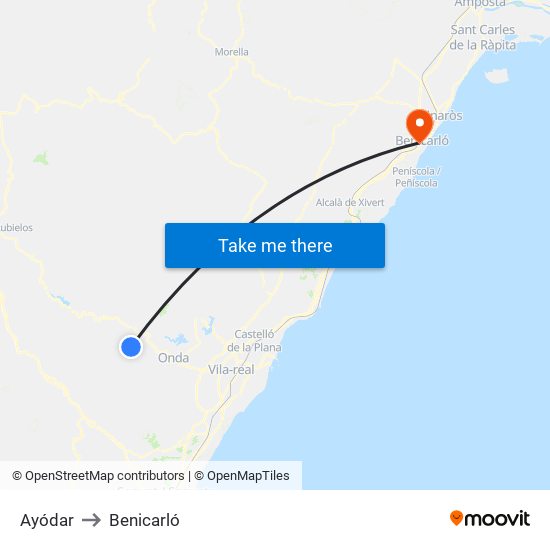 Ayódar to Benicarló map