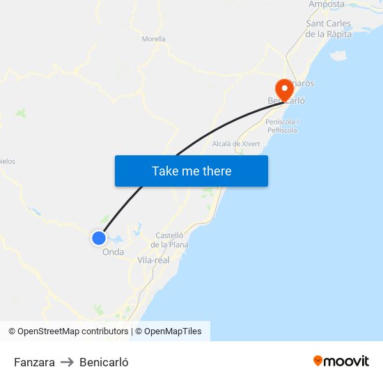 Fanzara to Benicarló map