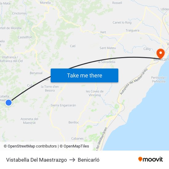 Vistabella Del Maestrazgo to Benicarló map