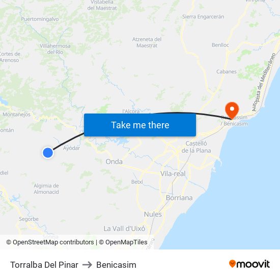 Torralba Del Pinar to Benicasim map