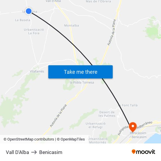 Vall D'Alba to Benicasim map