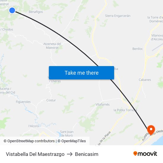 Vistabella Del Maestrazgo to Benicasim map
