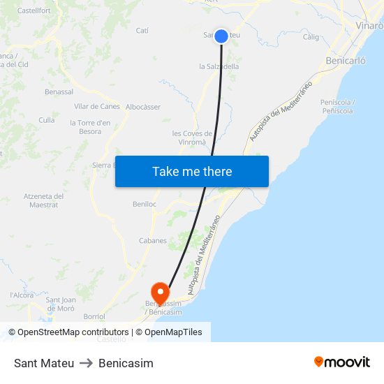Sant Mateu to Benicasim map