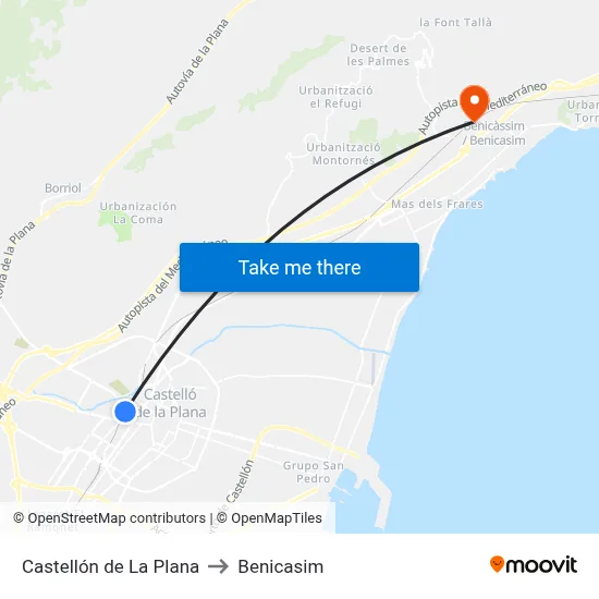 Castellón de La Plana to Benicasim map