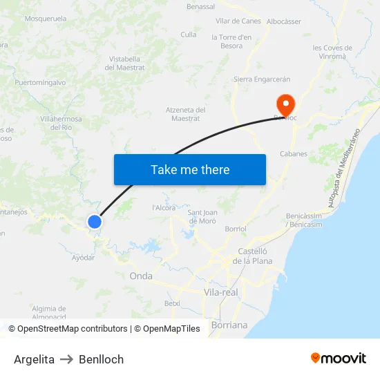 Argelita to Benlloch map