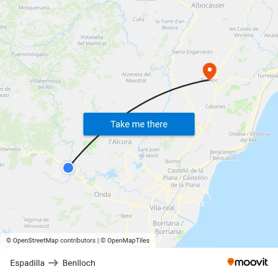 Espadilla to Benlloch map