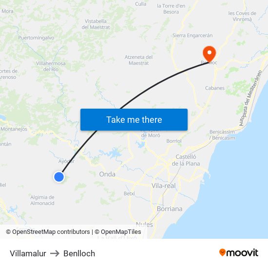 Villamalur to Benlloch map