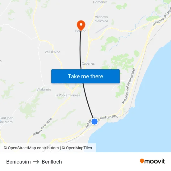 Benicasim to Benlloch map