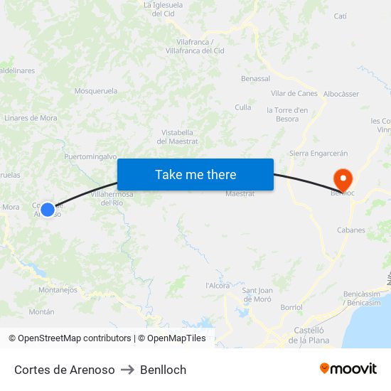Cortes de Arenoso to Benlloch map