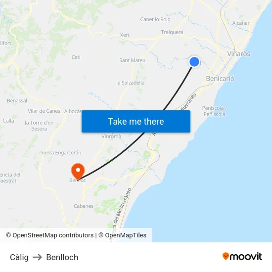 Càlig to Benlloch map