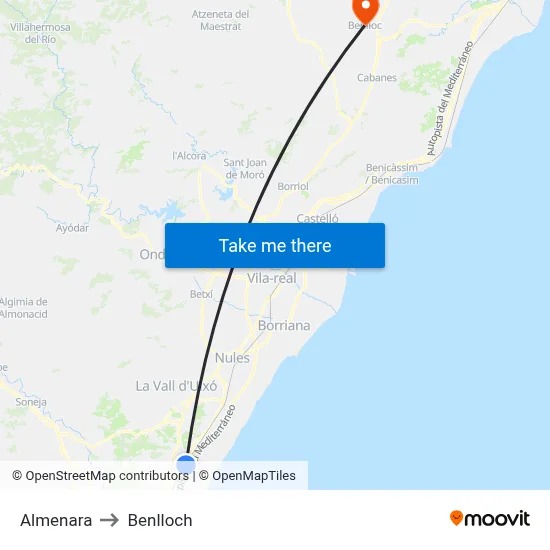 Almenara to Benlloch map