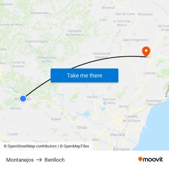 Montanejos to Benlloch map