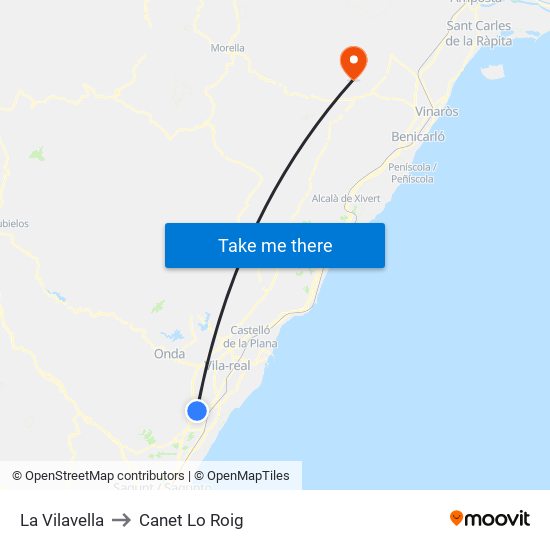 La Vilavella to Canet Lo Roig map