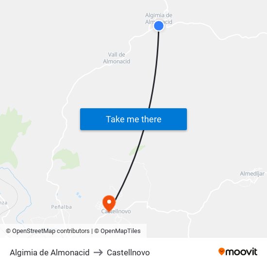Algimia de Almonacid to Castellnovo map