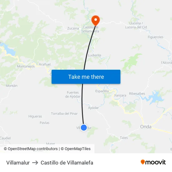 Villamalur to Castillo de Villamalefa map