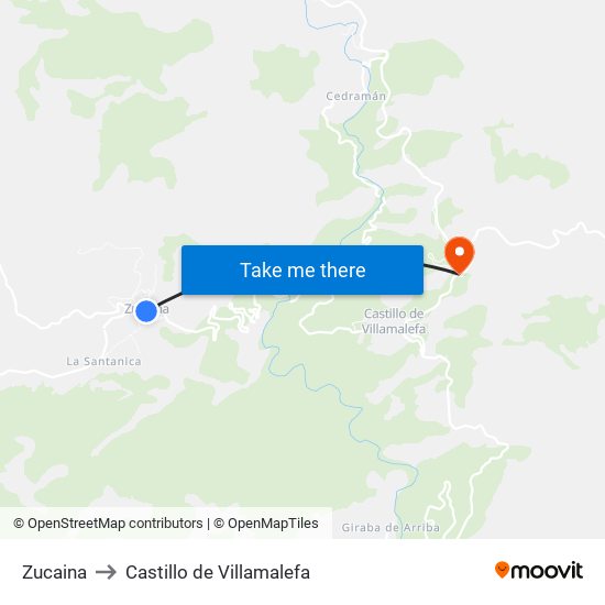 Zucaina to Castillo de Villamalefa map