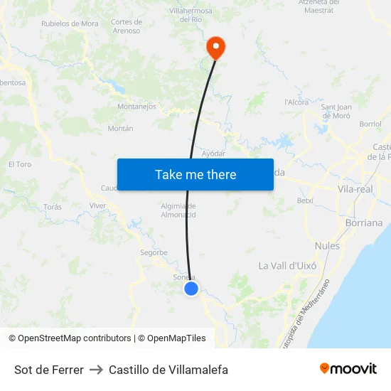 Sot de Ferrer to Castillo de Villamalefa map