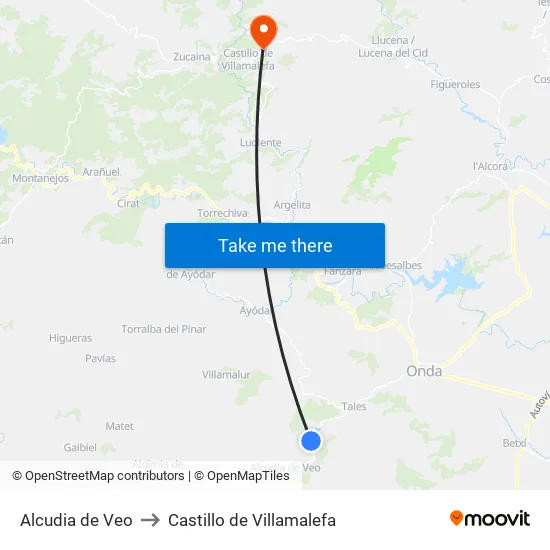 Alcudia de Veo to Castillo de Villamalefa map