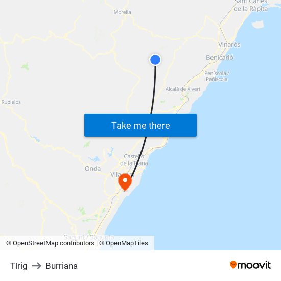 Tírig to Burriana map