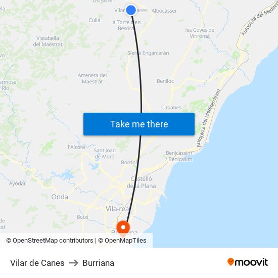 Vilar de Canes to Burriana map