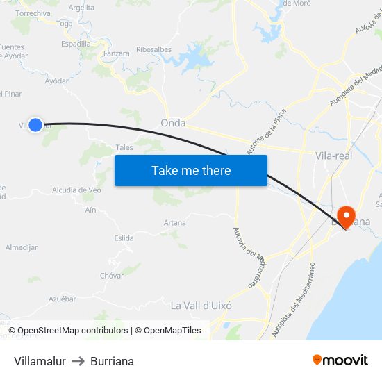 Villamalur to Burriana map