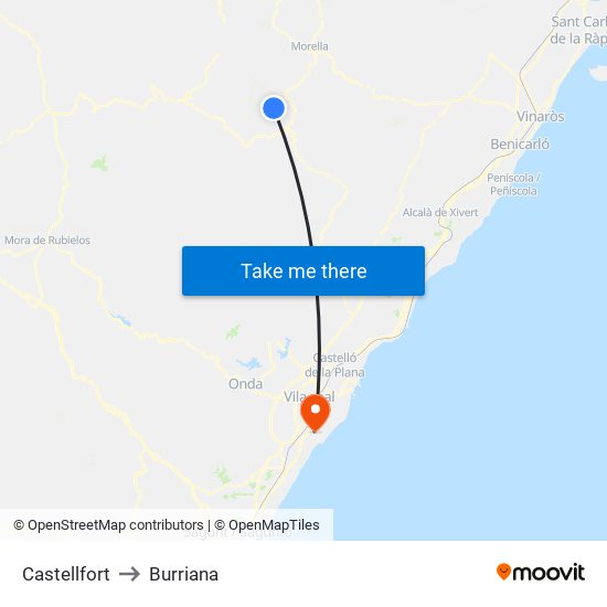 Castellfort to Burriana map