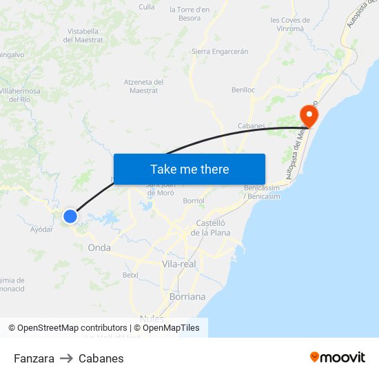 Fanzara to Cabanes map
