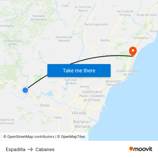 Espadilla to Cabanes map