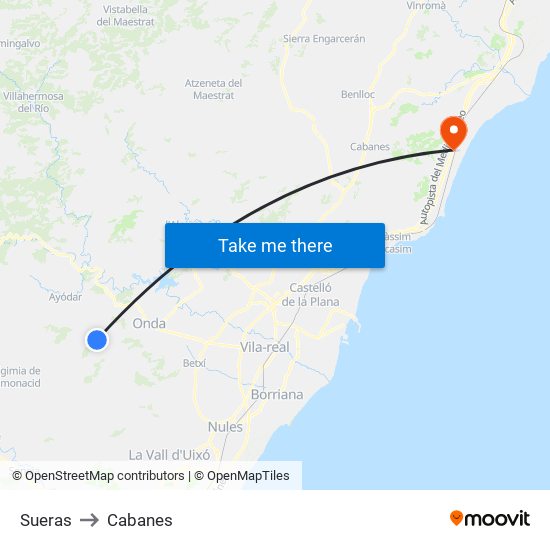 Sueras to Cabanes map