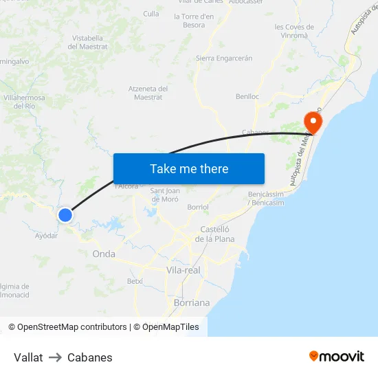 Vallat to Cabanes map