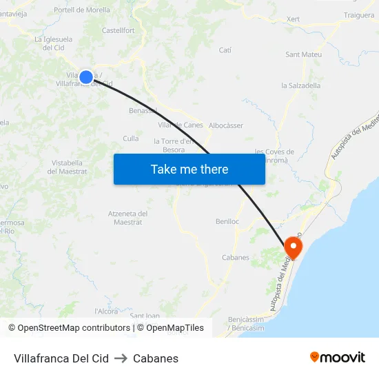 Villafranca Del Cid to Cabanes map