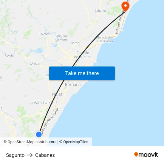 Sagunto to Cabanes map