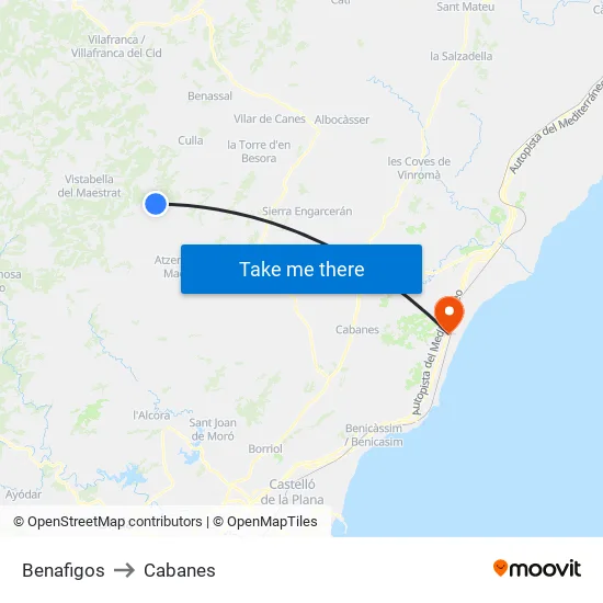 Benafigos to Cabanes map