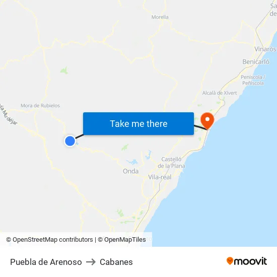 Puebla de Arenoso to Cabanes map