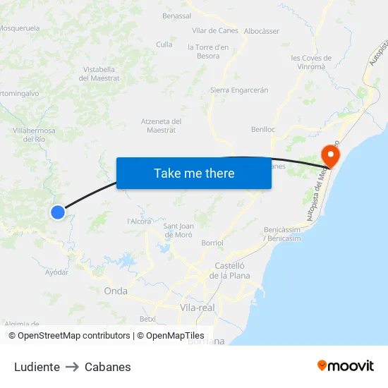 Ludiente to Cabanes map