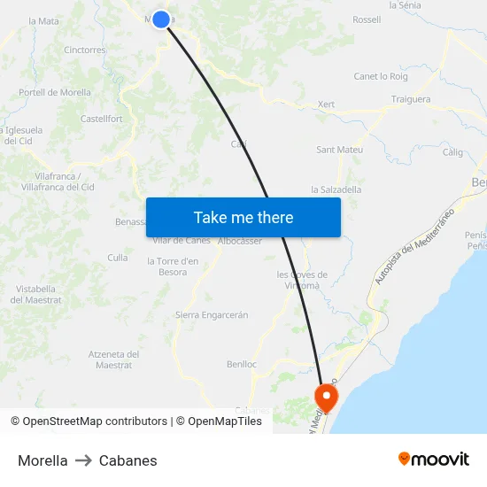 Morella to Cabanes map