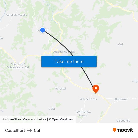 Castellfort to Catí map